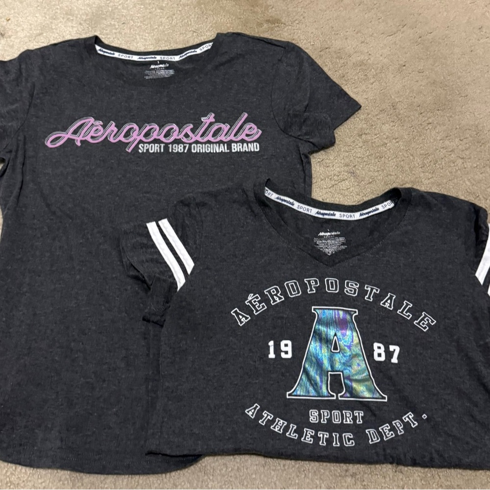 Aeropostale Charcoal and White Graphic Tees- Bundle 2
